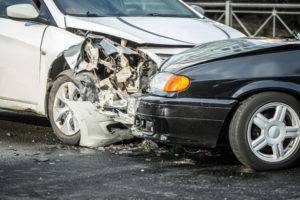 black and white car crash