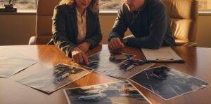 A lawyer from Andrew Pickett Law reviewing crash reconstruction data and traffic footage in a modern law office