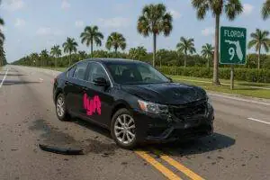 A crashed Lyft vehicle on a Florida road - Andrew Pickett Law